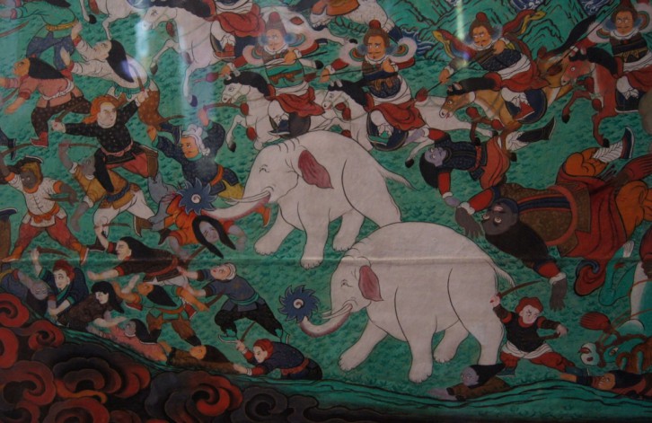 Батальная сцена с белыми карликовыми слонами